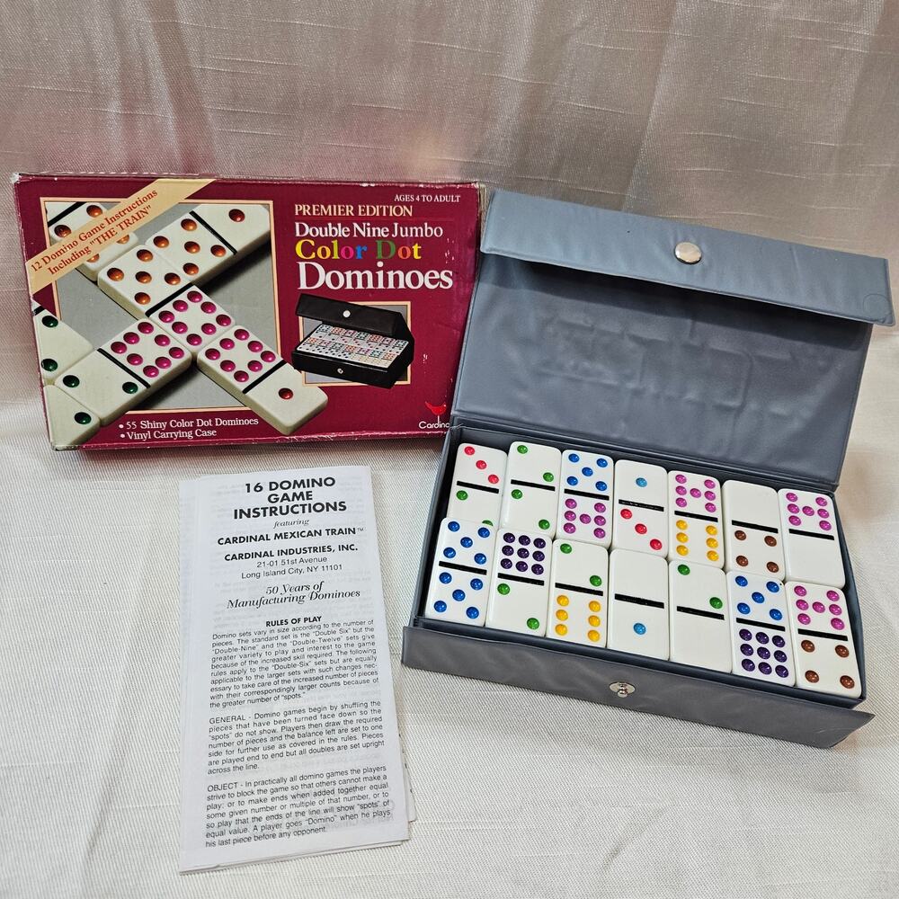Cardinal Premier Edition Double Nine Jumbo Color Dot Dominoes 55-Piece Set